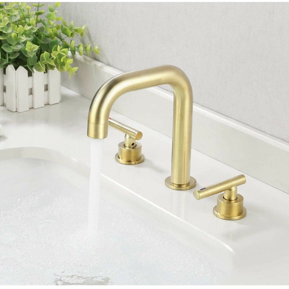 KES Widespread Bathroom Faucet 3 Hole 2 Handle Brushed Brass 8" - L4317LF-BZ
